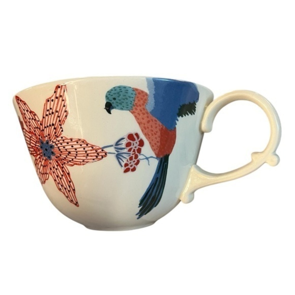 Anthropologie Floral Teacup / Mug w/ Bird & Butterfly